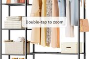 Clothes Rail with Shelves Metal Wardrobes for Bedroom Clothing Rack Open Wardrobe, With 4 Tiers Shelves, Portable &amp; Free Standing, Clothes Rails for Bedroom