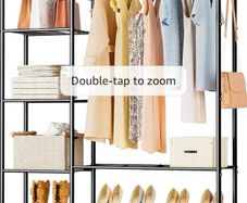 Clothes Rail with Shelves Metal Wardrobes for Bedroom Clothing Rack Open Wardrobe, With 4 Tiers Shelves, Portable & Free Standing, Clothes Rails for Bedroom