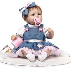 Reborn Dolls Girl 22inch 55cm Realistic Handmade Soft Silicone Lifelike Blue Eyes Newborn Toy Doll That Look Real Reborn Baby Dolls Vinyl Birthday Gift (FREE POSTAGE)