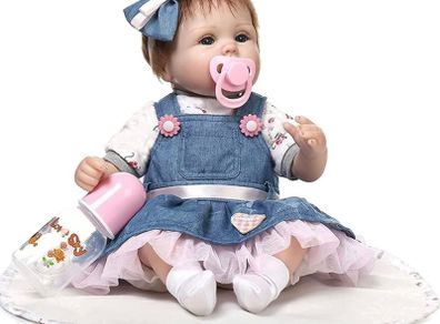 Reborn Dolls Girl 22inch 55cm Realistic Handmade Soft Silicone Lifelike Blue Eyes Newborn Toy Doll That Look Real Reborn Baby Dolls Vinyl Birthday Gift (FREE POSTAGE)