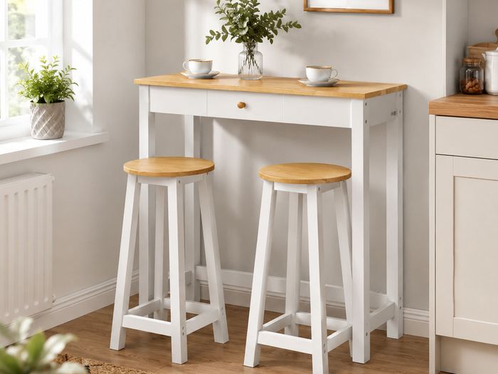 Dining table with two stools