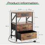 2 PCS Bedside Table with Power Strip, Bedside Cabinet with 2 Drawers, Bed Side Table for Bedroom, Night Stand, 2 AC Outlets, & 2 USB Ports, Side Table with Metal Frame, Rustic Brown Image 8
