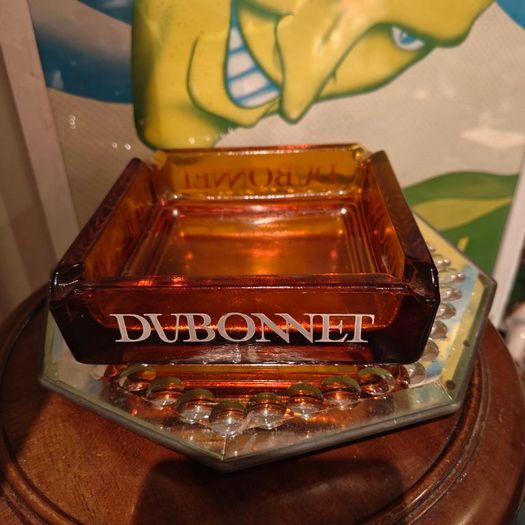 Vintage Dubonnet heavy amber glass advertising ashtray