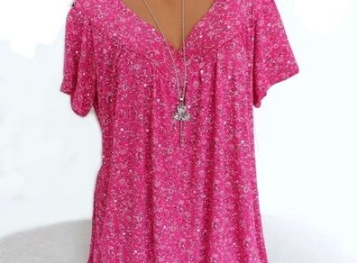 BNWOT Gorgeous Pink Floral Short Sleeved Top Size 5XL