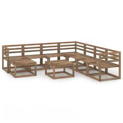 9 Piece Garden Lounge Set Brown Impregnated Pinewood