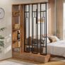120cm Modern Wood & Metal Room Divider with Shelves, Freestanding Privacy Screen, Brown & Black, for Living Room, Office & Entryway Image 5