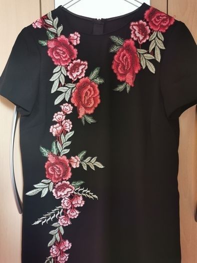 NEW - Zara Embroidered black midi dress UK 8