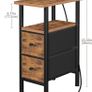Slim Bedside Table Set of 2 with Charging Station, Narrow Side Table with 2 Fabric Drawers, End Table with Open Storage Shelf, Nightstand for Small Spaces, Living Room, Brown Image 2