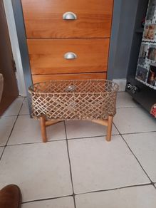 rattan and wood long plant stand