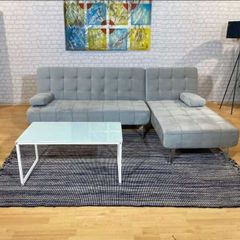 Light grey velvet corner Sofa Bed Large. 236cm