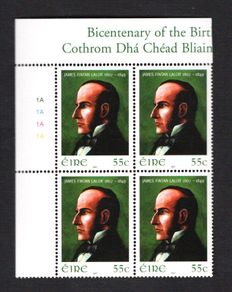 2007 Ireland Birth Centenary of James Fintan Lalor Commemorative Stamp Plate Block 1A1A1A1A Mint Never Hinged (MNH)