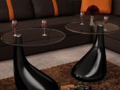 Coffee Table 2 pcs with Round Glass Top High Gloss Black