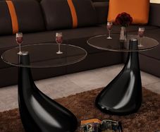Coffee Table 2 pcs with Round Glass Top High Gloss Black
