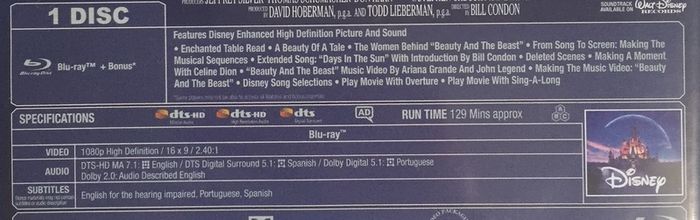 Beauty & The Beast (Disney) [2017) Emma Watson [Blu-ray Movie]