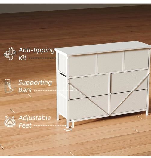 Chest of Drawers for Bedroom with 7 Drawers, Fabric Storage Drawer, Tall White Hallway Storage Unit