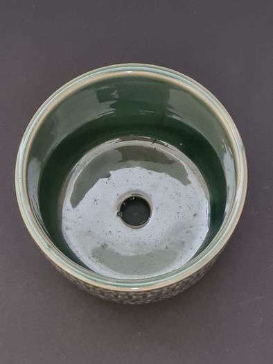 Green Japanese Ceramic Plant Pot, Planter, Boho Geometric Design, 8cm