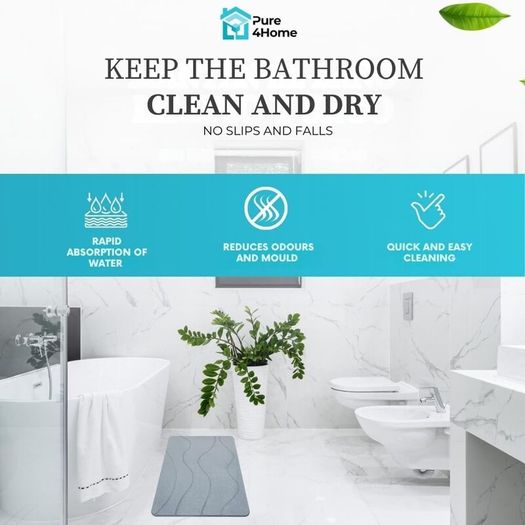 Stone Bath Mat Non Slip & Anti Mould 60 x 39 cm | Quick Dry Diatomite Shower Drying Stone | Absorbent Diatomaceous Earth Pad | Bathroom Upgrades