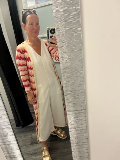 jumpsuit and cardigan