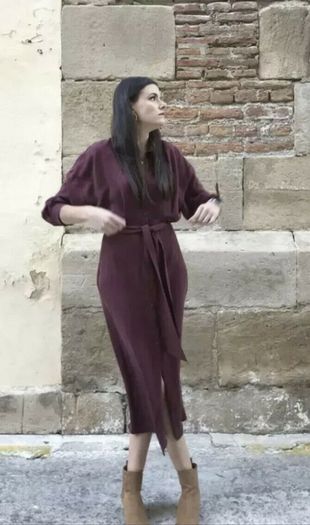 Zara belted shirt dress, maroon, S