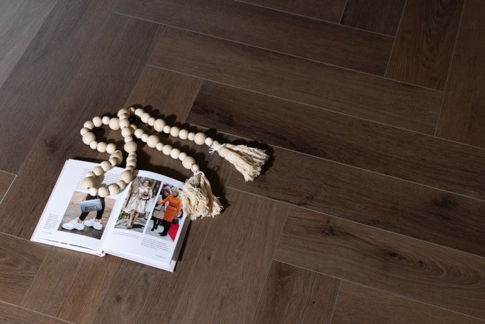 Belmont Oak SPC Vinyl Herringbone Flooring 60x12.5cm
