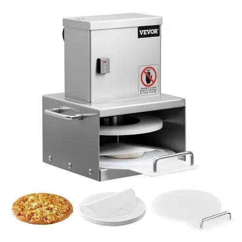 Electric Pizza Dough Press Machine, 6 inch Pizza Pastry Press Plate, Stainless Steel Bread Presser, Adjustable Thickness Commercial Forming Machine, with 100 Pcs Parchment Paper