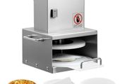 Electric Pizza Dough Press Machine, 6 inch Pizza Pastry Press Plate, Stainless Steel Bread Presser, Adjustable Thickness Commercial Forming Machine, with 100 Pcs Parchment Paper