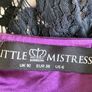 Ladies Sleeveless Pencil Dress Purple Bodice, with Black Floral Lace Skirt from Little Mistress Image 2