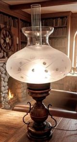 Massive vintage  solid wood and opaline glass lamp