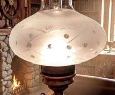 Massive vintage  solid wood and opaline glass lamp