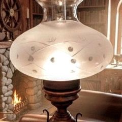 Massive vintage  solid wood and opaline glass lamp