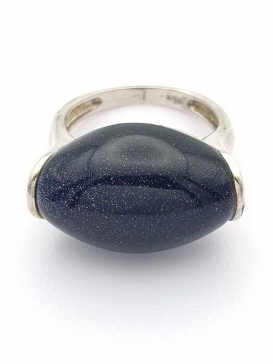 925 Vintage Sterling Silver Signed Chunky Blue Goldstone Ring