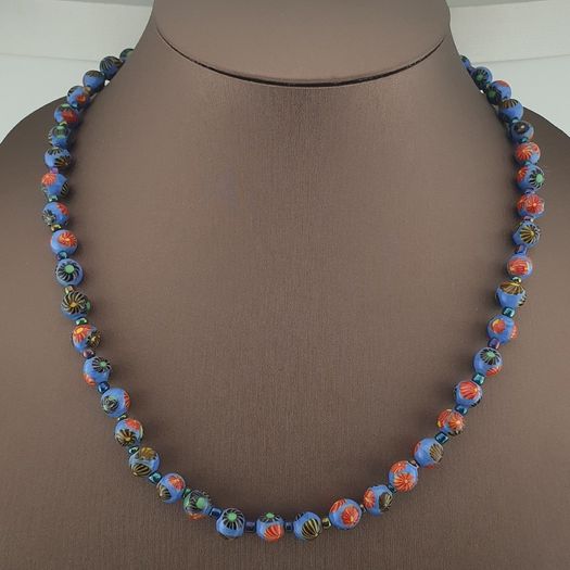 Antique Venetian Style Floral Glass Beads Necklace