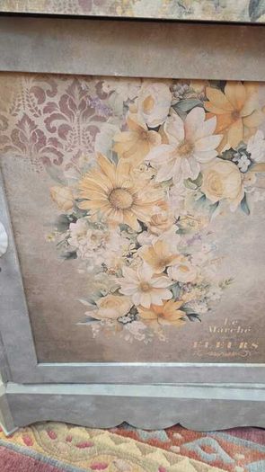 Vintage Hand-Painted Cabinet with Marble Top French Style Hall Storage Unit