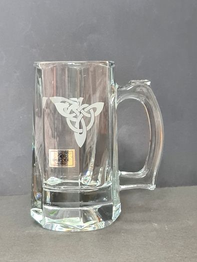 Duiske 1980s Vintage Irish Glass Tankard Mug with Celtic Knot & Original Sticker
