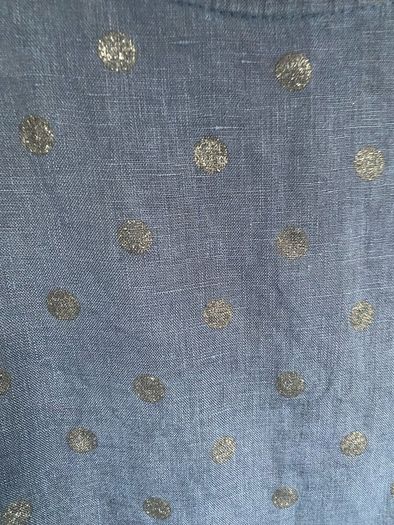 Blu Orchid ladies blue linen top with shimmering polka dots