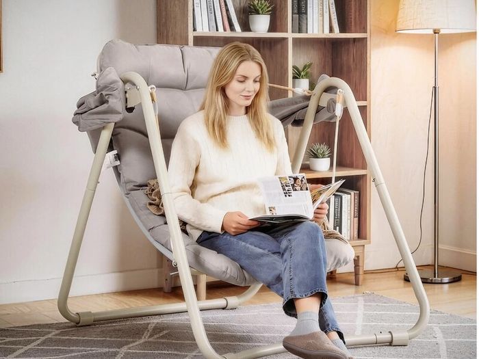 Outdoor Swing Chair with Adjustable Canopy Padded Cushions