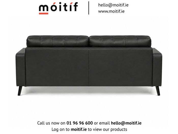 Hard Wearing Eco-Leather Black 2-Seater Sofa with Button Cushions