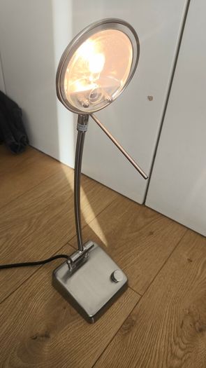 Brushed Metal Halogen / LED Desk Lamp with Dimmer & Adjustable Arm