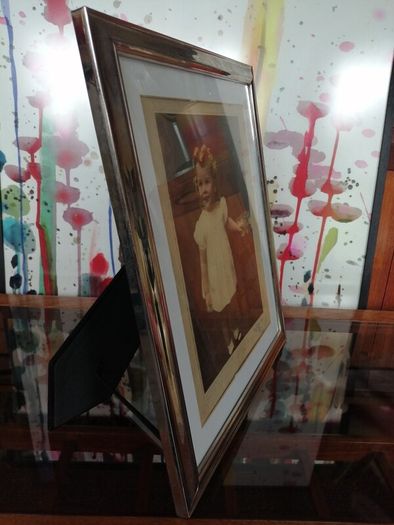 Large Vintage Framed Tinted Photo Portrait of a Young Girl