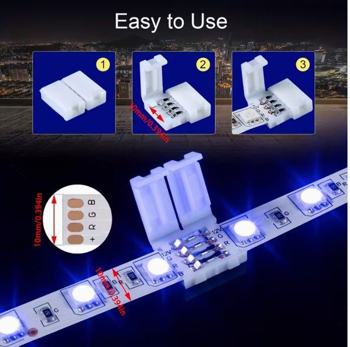 25pcs 2Pin/4 Pin LED Light Strip Connectors Set Including Screw Clips, 8Mm/10Mm 4 Pin LED Connectors, Cuttable T, L Shape PCB Board for SMD 5050 RGB Strip Lights Gapless Connector