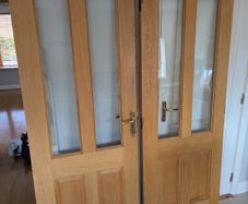 Pair of Heavy Oak Glazed Internal Double Doors
