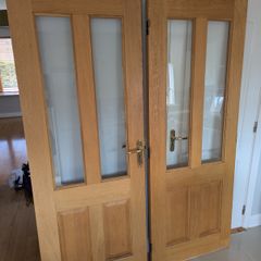 Pair of Heavy Oak Glazed Internal Double Doors