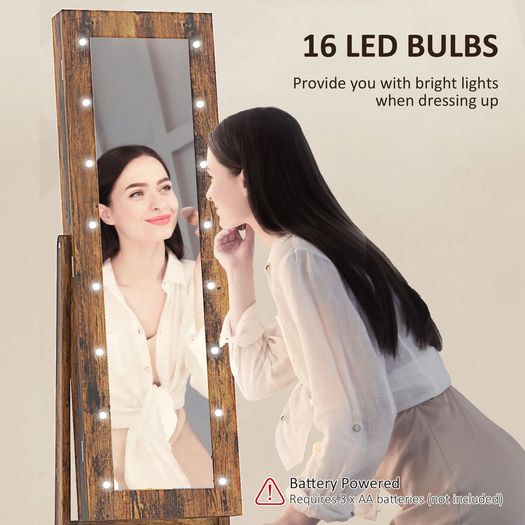 NEW Freestanding LED Mirrored Jewellery Storage Cabinet Adjustable Angle