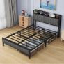 Double Bed Frame with Wooden Storage Headboard Shelf Image 5