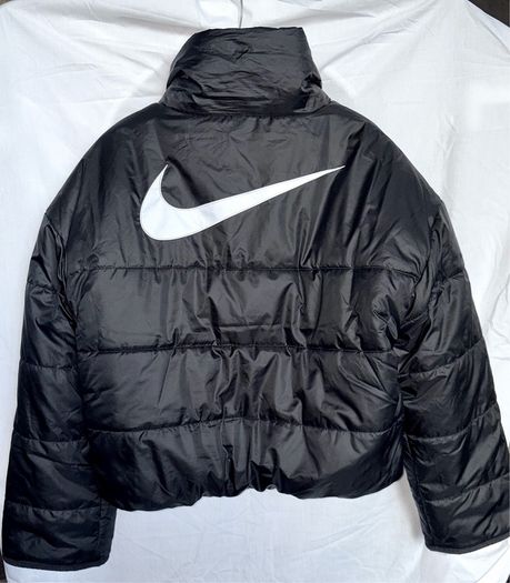 Nike Black Therma-FIT Reversible Short Fit Puffer Jacket White Fleece Coat Size M