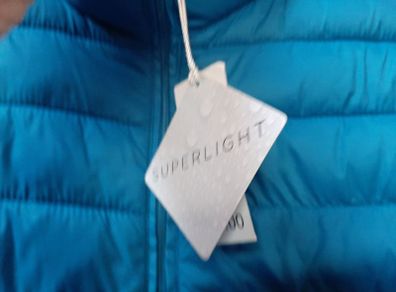 New blue jacket with hood and new baseball cap tag attached