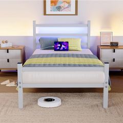 Single Bed Frame with Headboard & LED Lights