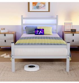 Single Bed Frame with Headboard & LED Lights