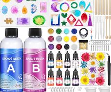 NEW SALE | Epoxy Resin Kits for Beginners, 400ml Crystal Clear Resin, Resin Accessories with Resin Moulds, Dried Flowers, Resin Pigment, Glitter, Gold Leaf, Epoxy Resin Starter Kit for Jewelry Making
