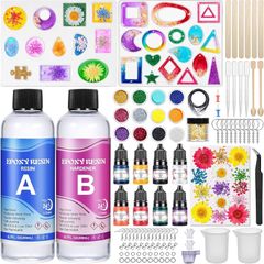 NEW SALE | Epoxy Resin Kits for Beginners, 400ml Crystal Clear Resin, Resin Accessories with Resin Moulds, Dried Flowers, Resin Pigment, Glitter, Gold Leaf, Epoxy Resin Starter Kit for Jewelry Making